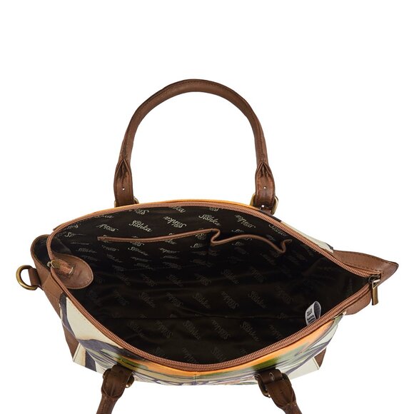 Hand Painted Leather Brown Top Handle Satchel, Shoulder Tote Bag, Crossbody Bag - Picture 5 of 9